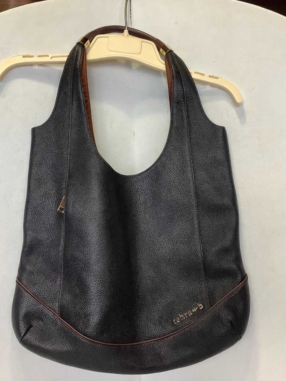 Tehra and Symbol B Black Pebbled Leather Shoulder Bag Purse 15" x 13" x 10.5"